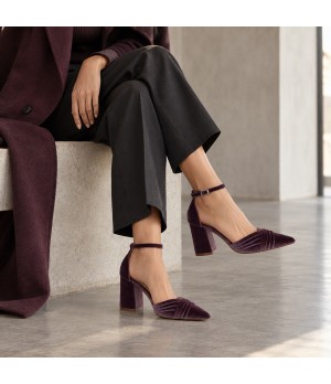 Zapatos de Salon de Terciopelo Malva con Correa al Tobillo Montevita 105352