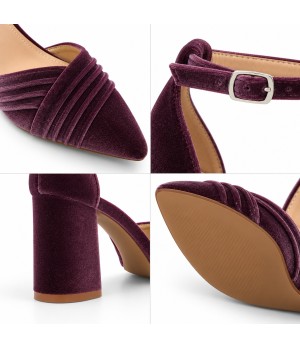 Zapatos de Salon de Terciopelo Malva con Correa al Tobillo Montevita 105352