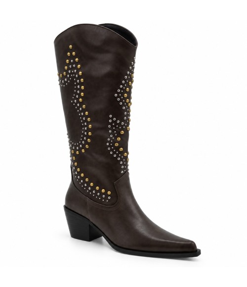 Bota Alta Marron Tachas Tacon Medio Montevita 105365