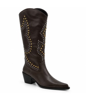 Bota Alta Marron Tachas Tacon Medio Montevita 105365