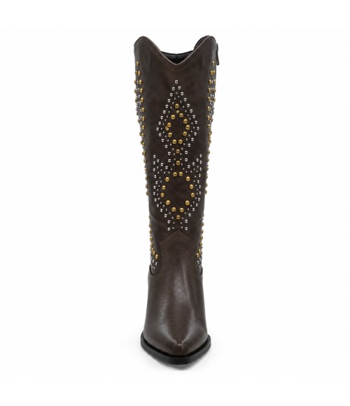 Bota Alta Marron Tachas Tacon Medio Montevita 105365