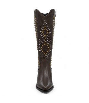 Bota Alta Marron Tachas Tacon Medio Montevita 105365