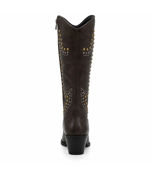Bota Alta Marron Tachas Tacon Medio Montevita 105365