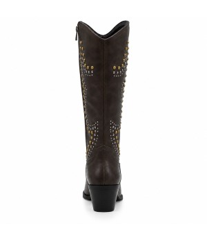 Bota Alta Marron Tachas Tacon Medio Montevita 105365