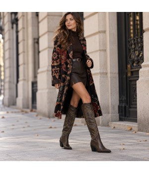 Bota Alta Marron Tachas Tacon Medio Montevita 105365