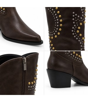 Bota Alta Marron Tachas Tacon Medio Montevita 105365