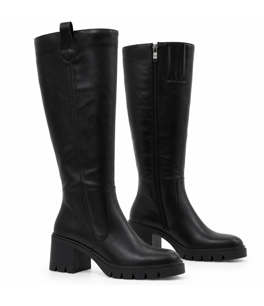 Bota Alta Negra Suela Track Tacon Medio Montevita 105366