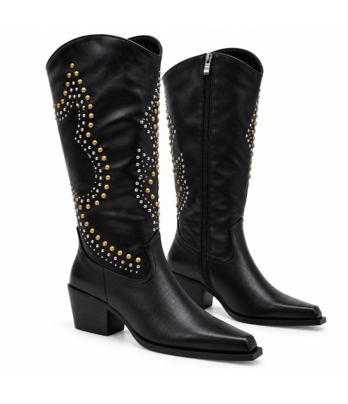 Bota Alta Negra Tachas Tacon Medio Montevita 105367