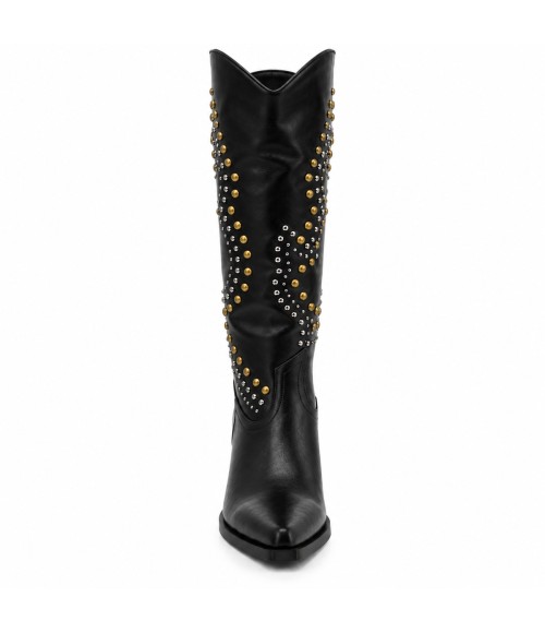 Bota Alta Negra Tachas Tacon Medio Montevita 105367
