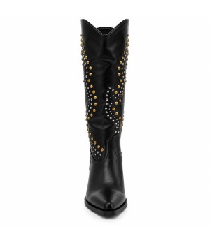 Bota Alta Negra Tachas Tacon Medio Montevita 105367