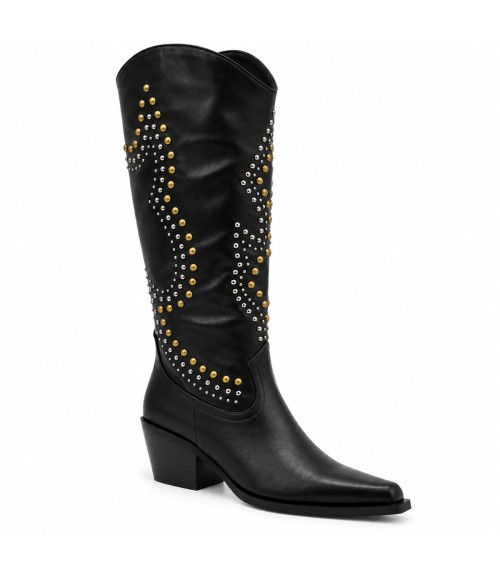 Bota Alta Negra Tachas Tacon Medio Montevita 105367