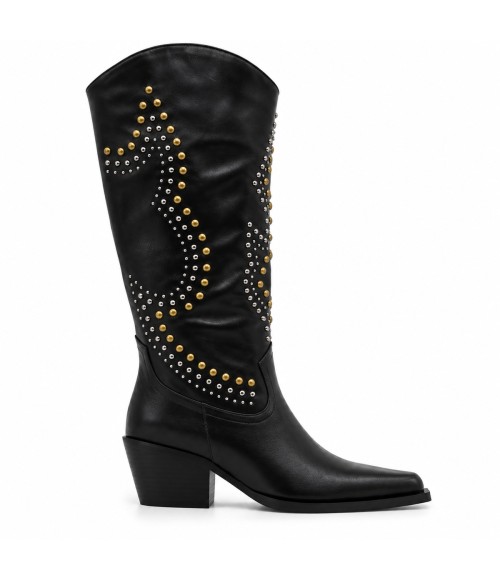 Bota Alta Negra Tachas Tacon Medio Montevita 105367