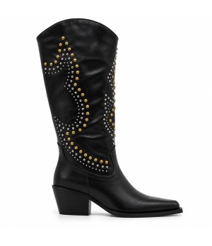 Bota Alta Negra Tachas Tacon Medio Montevita 105367