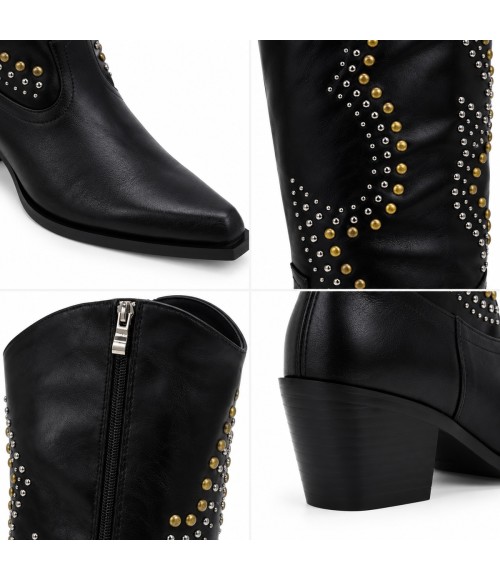 Bota Alta Negra Tachas Tacon Medio Montevita 105367