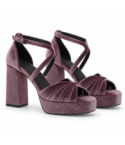 Sandalia Malva de Terciopelo con Tacon Ancho y Plataforma Montevita 105458