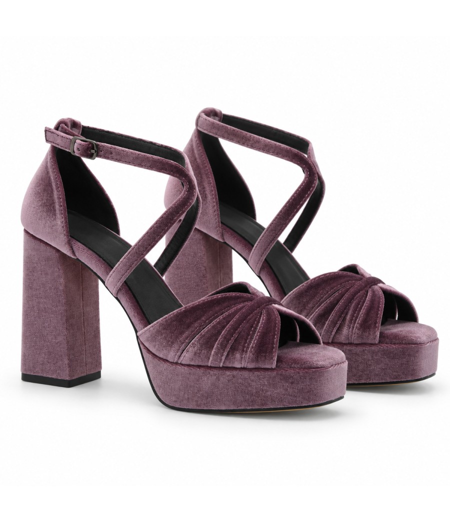 Sandalia Malva de Terciopelo con Tacon Ancho y Plataforma Montevita 105458