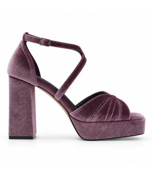 Sandalia Malva de Terciopelo con Tacon Ancho y Plataforma Montevita 105458