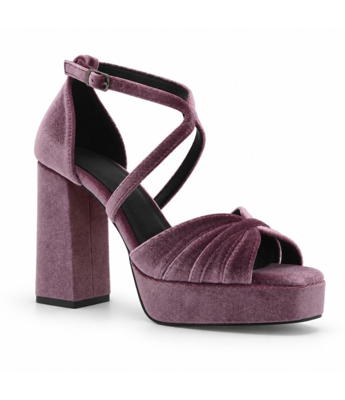 Sandalia Malva de Terciopelo con Tacon Ancho y Plataforma Montevita 105458