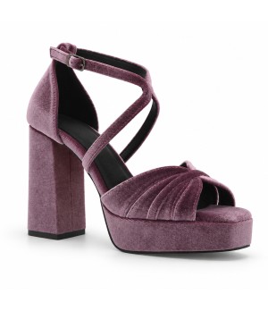 Sandalia Malva de Terciopelo con Tacon Ancho y Plataforma Montevita 105458