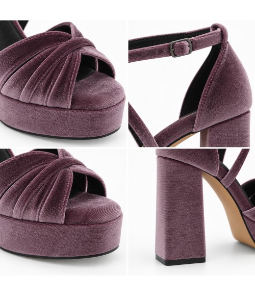 Sandalia Malva de Terciopelo con Tacon Ancho y Plataforma Montevita 105458
