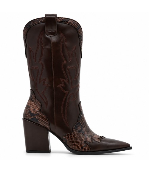 Bota Cowboy Marron Efecto Serpiente Tacon Alto Montevita 105369