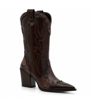 Bota Cowboy Marron Efecto Serpiente Tacon Alto Montevita 105369