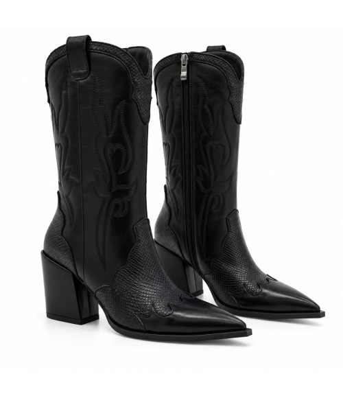 Bota Cowboy Negra Efecto Serpiente Tacon Alto Montevita 105371
