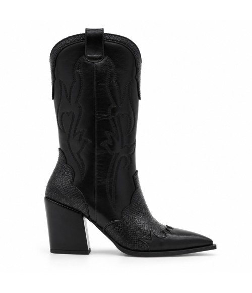 Bota Cowboy Negra Efecto Serpiente Tacon Alto Montevita 105371