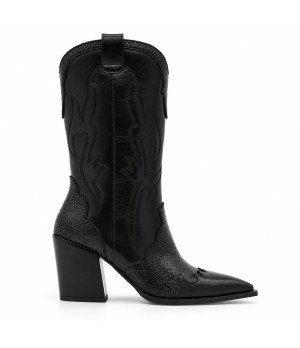 Bota Cowboy Negra Efecto Serpiente Tacon Alto Montevita 105371