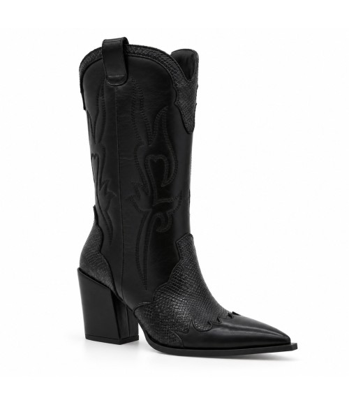 Bota Cowboy Negra Efecto Serpiente Tacon Alto Montevita 105371