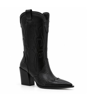 Bota Cowboy Negra Efecto Serpiente Tacon Alto Montevita 105371
