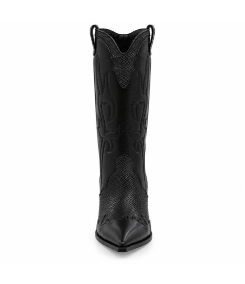 Bota Cowboy Negra Efecto Serpiente Tacon Alto Montevita 105371