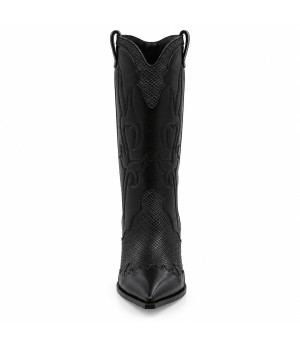 Bota Cowboy Negra Efecto Serpiente Tacon Alto Montevita 105371