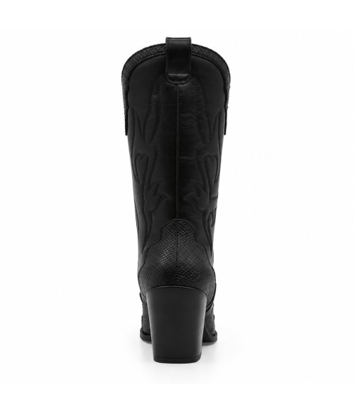Bota Cowboy Negra Efecto Serpiente Tacon Alto Montevita 105371