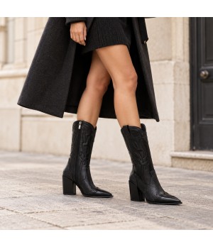 Bota Cowboy Negra Efecto Serpiente Tacon Alto Montevita 105371