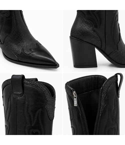 Bota Cowboy Negra Efecto Serpiente Tacon Alto Montevita 105371