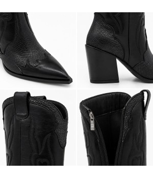 Bota Cowboy Negra Efecto Serpiente Tacon Alto Montevita 105371