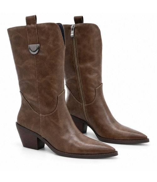 Bota Cowboy Taupe Tacon Medio Punta Fina Montevita 105373