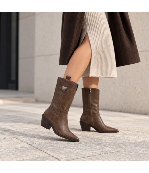 Bota Cowboy Taupe Tacon Medio Punta Fina Montevita 105373