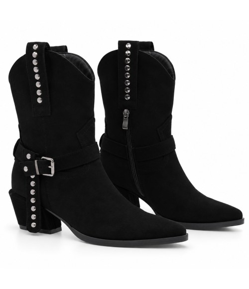 Bota Negra Estilo Cowboy con Hebilla Montevita 105375