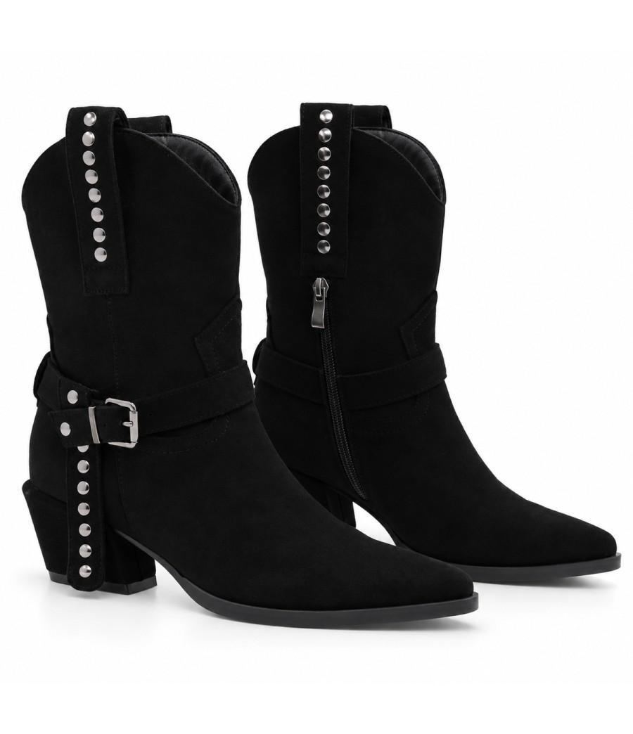 Bota Negra Estilo Cowboy con Hebilla Montevita 105375