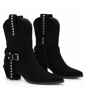 Bota Negra Estilo Cowboy con Hebilla Montevita 105375