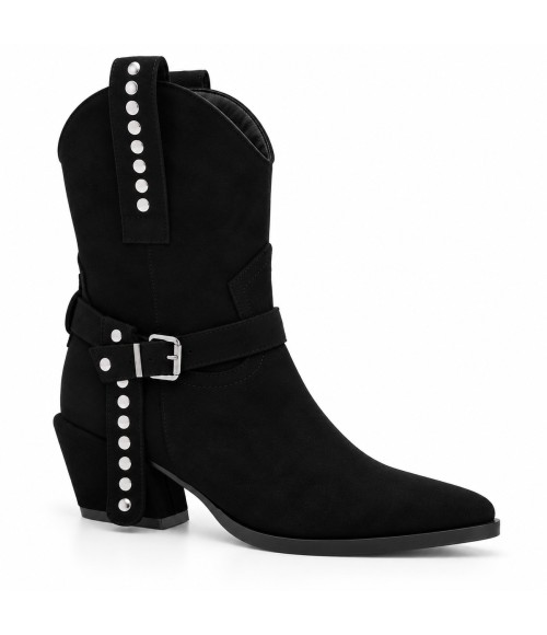 Bota Negra Estilo Cowboy con Hebilla Montevita 105375
