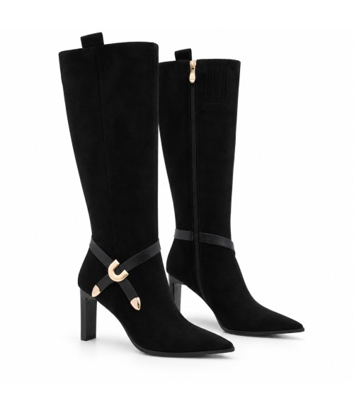 Bota Negra Tacon con Detalle Hebilla Dorada Montevita 105376