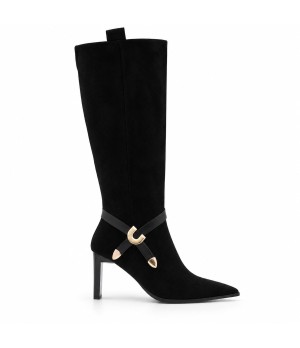 Bota Negra Tacon con Detalle Hebilla Dorada Montevita 105376