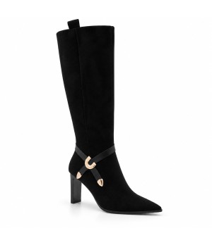 Bota Negra Tacon con Detalle Hebilla Dorada Montevita 105376
