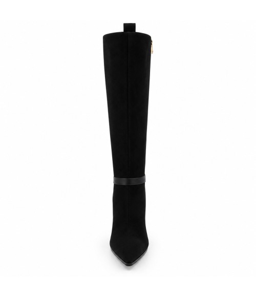 Bota Negra Tacon con Detalle Hebilla Dorada Montevita 105376