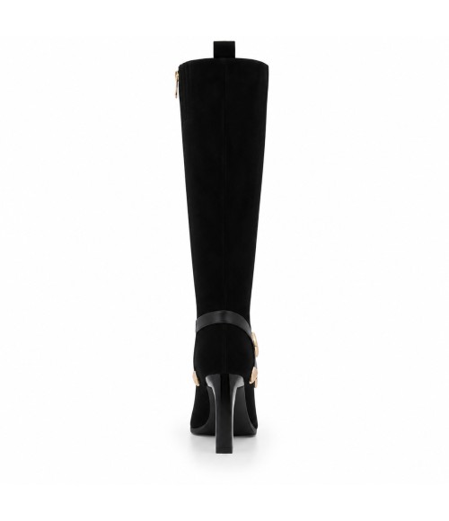Bota Negra Tacon con Detalle Hebilla Dorada Montevita 105376