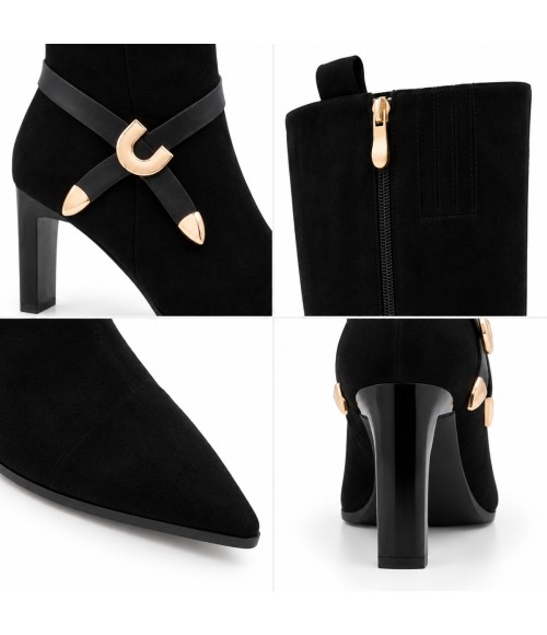 Bota Negra Tacon con Detalle Hebilla Dorada Montevita 105376