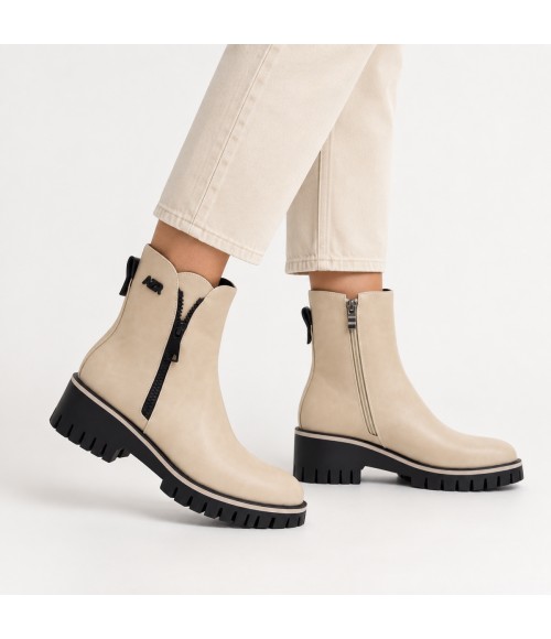 Botin Beige Suela Track Cremallera Lateral Montevita 105378